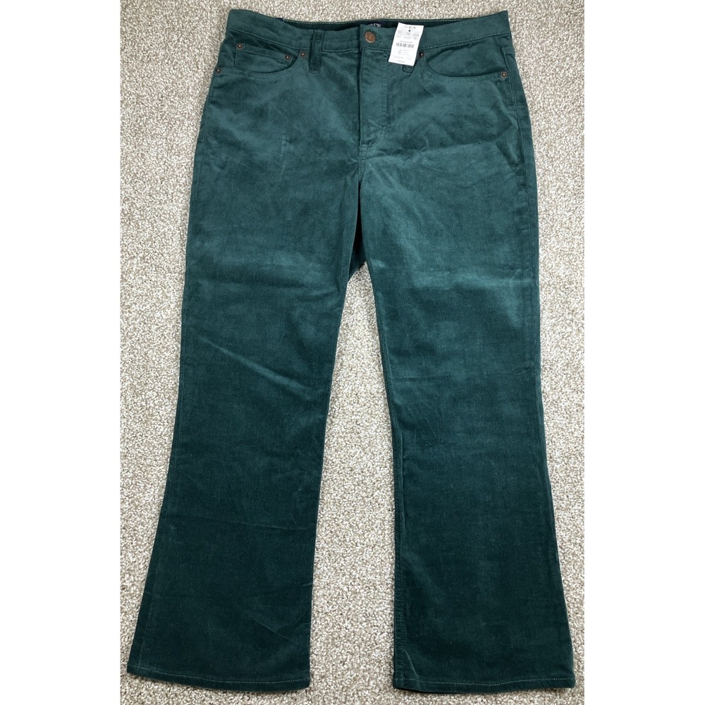 J Crew High Rise‎ Crop Flare Women's Corduroy Pants Green Size 30 NWT